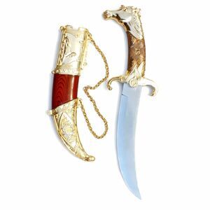 Decorative Horse-Head Dagger w/ Ornate Sheath Curved Blade Engraved Detail USED